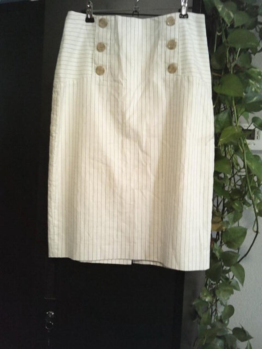 Ann Taylor White Pencil Skirt with Black Lines